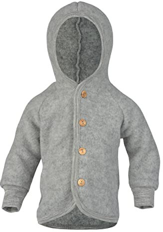 Engel Baby - Giacca con cappuccio per bambini, in pile di lana Grigio chiaro melange 62-68