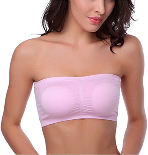 HOEREV Soutien-gorge brassière stretch sans coutures Coussins amovibles, Rose, XXX-Large