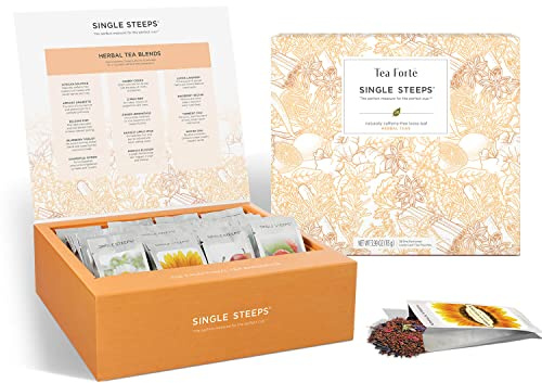 Tea Forte Single Steeps Loose Leaf Tea Sampler Tea Chest, Assorted Variety Tea Box, 28 Single Serve Pouches, Herbal Tea