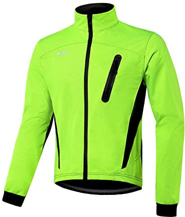 ARSUXEO Giacca da ciclismo Uomo Giacca termica invernale MTB Bike Cappotto Softshell per impermeabile e antivento 16H Verde L