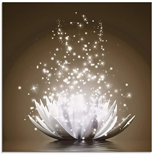 ARTland Wanddeko Glasbilder Wandbild Glas Bild einteilig 40x40 cm Quadratisch Asien Botanik Blumen Blüten Lotusblume Seerose Modern braun T3ZX