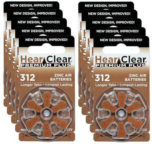 Hearclear taglia 312 batterie per apparecchi acustici 60 batterie