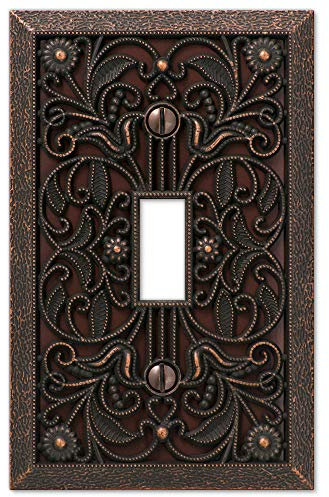 Filigrane Schalterplatte mit 1 Kippschalter in antiker Bronze