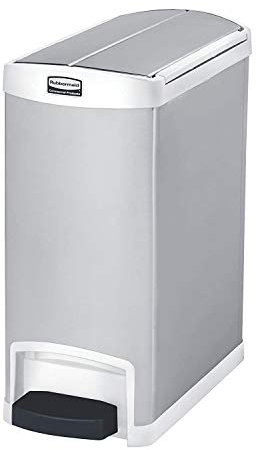 Rubbermaid Commercial Products Slim Jim 1901991 30 Litre End Step Step-On Stainless Steel Wastebasket - White