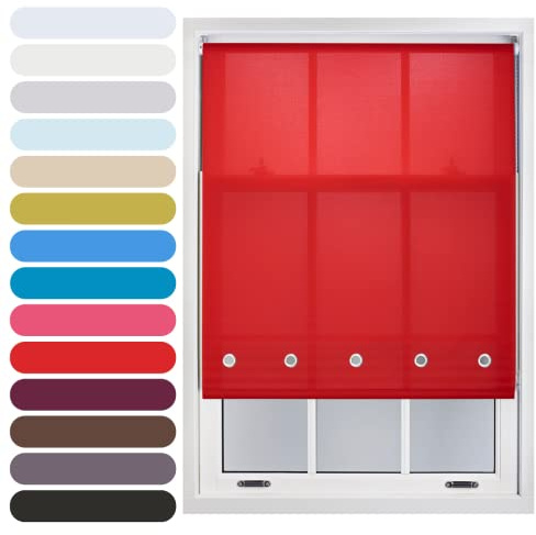 FURNISHED Daylight Roller Blind with Round Eyelets Trimmable, Red, 90W x 165H cm