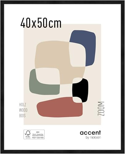 accent by nielsen Holz Bilderrahmen Zoom, 40 x 50 cm, Schwarz | Holz Posterrahmen im Hoch- & Querformat zum Aufhängen Schwarz matt Echtglas