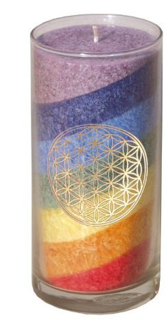 Kerze BDL im Glas 7 Farben Stearin regenbogen 14cm