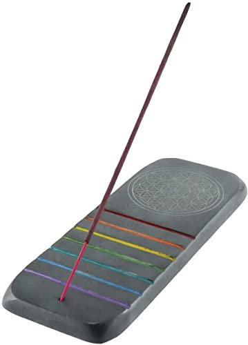 Budawi® Speckstein Räucherstäbchenhalter Motiv Blume des Lebens & Chakra Farben