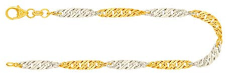 EDELIND Feines Armband Damen 585 Bicolor Bracelet Singapurkette 2.4mm Armkette 14K Echtgold Goldarmband L 19 cm Armband mit Schmuck Geschenk Box