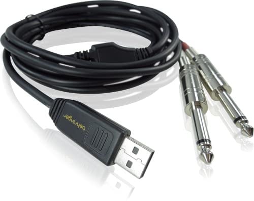 Behringer LINE 2 USB 2 Stereo 1/4 Line in to USB Interface Cable (Black), Compatible with PC and Mac