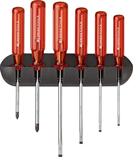 PB Swiss Tools SCHLITZ/PHILLIPS - Set di cacciaviti a croce PB 244, 7 pezzi (PH1/PH2/3,5/4/5,5/6,5/8 mm), supporto da parete, 100% Swiss Made.