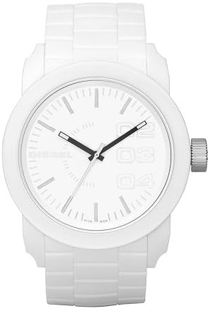 Diesel Herren Analog Quarz Uhr mit Weißes Silikon Armband DZ1436
