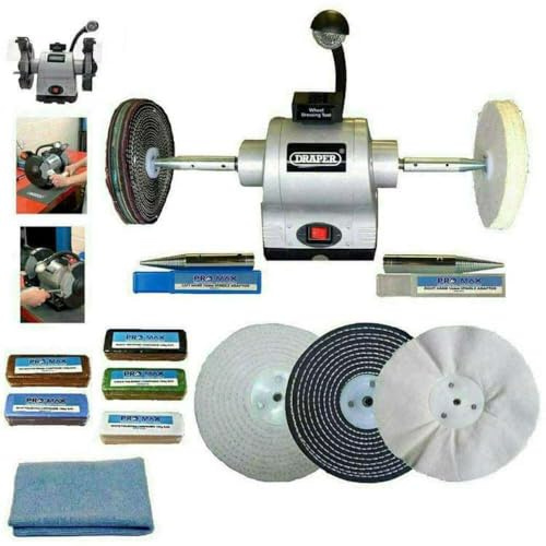 Draper 8 550W Bench Grinder Polisher with Pro-Max 8 Metal Polishing Kit