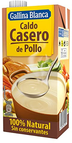 GALLINA BLANCA Caldo Casero de Pollo 100% Natural | Elaborado con Pollo Fresco y Verduras de la Huerta, Cocinado a Fuego Lento Durante 3h. Sin Gluten, Sin Conservantes, Bajo en Grasa - 1L