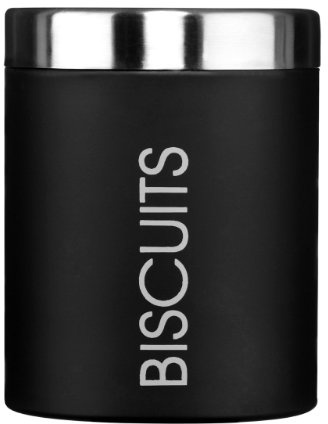 Biscuit Barrel, Black Enamel, Satin Stainless Steel Lid and Trim