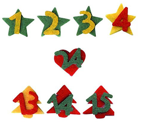 Piccolino Bastelbedarf Adventskalender-Zahlen 1-24 - Aufkleber - schöne Weihnachtsmotive aus Selbstklebendem Filz für Adventskalender