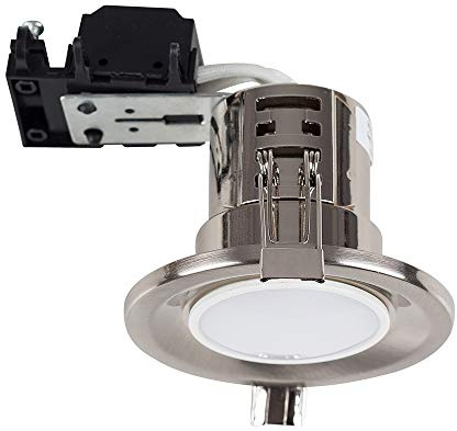 MiniSun | Modern Fire Rated Brushed Chrome GU10 Recessed Ceiling Downlight/Spotlights | Ceiling Spots, Home Décor & Improvement Essential | Pack of 10 | Includes Bulb [6500K Cool White] | Mains Wired