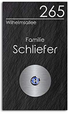 Schiefer Türklingel mit Gravur und LED-Klingelknopf und über 100 Motive | Modell: Schliefer | 15x25 cm Klingel-Taster Klingelschild Klingelplatte Namensschild beschriftet
