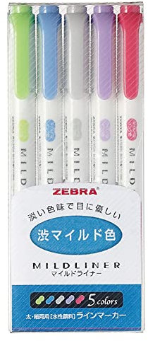 WKT7-5C-NC NC5 Zebra Mildliner Farbstift-Set mit einer dünnen und einer breiten Spitze