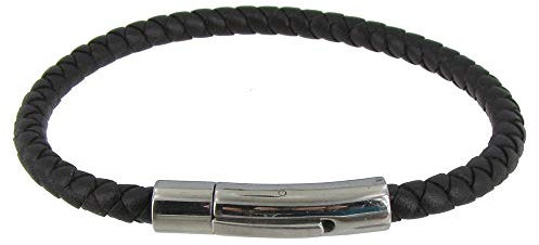 LES POULETTES BIJOUX - Bracelet Homme Cuir Tréssé Rond Fermoir Acier Inoxydable - Classics - Noir