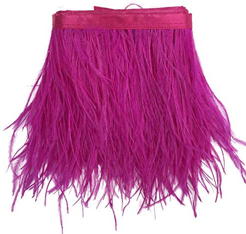 Sowder - Ribete de plumas de avestruz con cinta de satén para vestidos, costura, manualidades, disfraces, decoración; paquete de 2 yardas (fucsia)