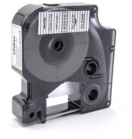 vhbw Schriftband-Kassette kompatibel mit Dymo LabelWriter Duo 400, Duo, Duo 450 Etiketten-Drucker 7m x 12mm Schwarz auf Transparent