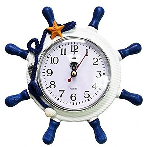 OULII Orologio da Parete Quarzo Silenzioso Barca Timone Decorativo in Legno (Colore Casuale)
