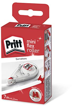 Pritt Correttore Mini Roller con punta flessibile e funzione push-pull per l'utilizzo su entrambi i lati, per cancellare e correggere, sovrascrivibile immediatamente, 4,2 mm x 7 m