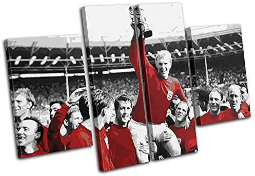 Bold Bloc Design - England 1966 World Cup Sports - 280x180cm Canvas Art Print Box Framed Picture Wall Hanging - Hand Made In The UK - Framed And Ready To Hang