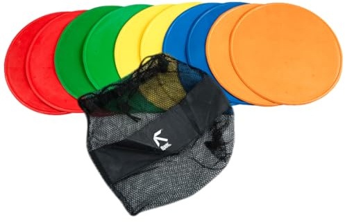 Fitness Health Flat Set of 10 Round Disc Markers - Strong, Durable & Thick Rubber Discs - 21cm Multi-Coloured Discs - Non-Slip Spot Markers For Outdoor, Indoor Use - Suitable for Hard, Soft Surfaces