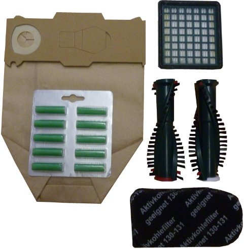 Mister vac A922 20 Staubsaugerbeutel geeignet Vorwerk Kobold VK 130/131/ Hepa Filter/Aktivkohle/Rundbürsten / 20 Duftstäbchen, grün