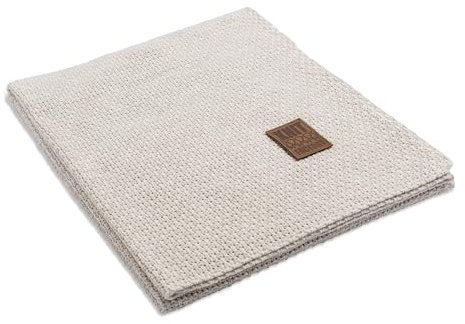 KNIT FACTORY - Jesse Gestrickte Decke - Wohndecke - Kuscheldecke - Gestrickte Sofadecke - Plaid aus Wolle - Wolldecke - Beige - 160x130 cm