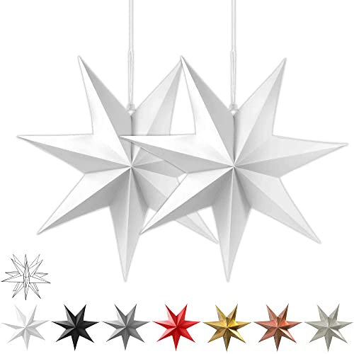 Frau WunderVoll® liebevolle Faltsterne weiß 10 Stück Durchmesser 40 cm 7 Zacken geschlossene Oberfläche Feste Pappe