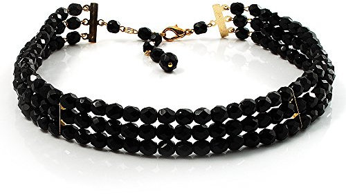 Avalaya - Collana girocollo a 3 fili con perline di vetro, colore: Nero