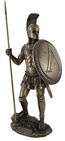 Veronese Design Bronzefarbener Spartanerkrieger mit Speer und Hoplite Schild Statue