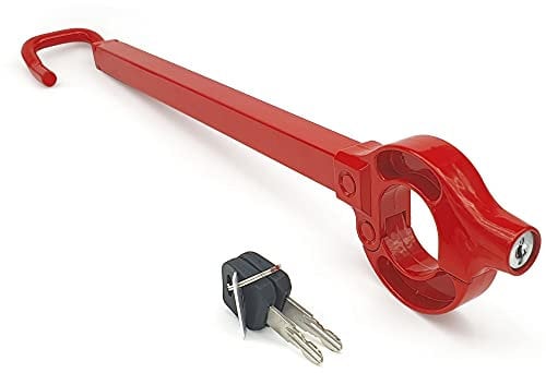 BLOKAUTO 571/B Barra Antirrobo Coche Volante Pedal Original, Rojo Visible Más Disuasorio, Cierre Seguridad Basculante, Bloqueo Inmovilizador Antirobo Freno Embrague para Auto, Furgoneta, Caravana