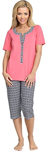 Be Mammy Damen Schlafanzug Stillpyjama H2L2N2 (Coral-1, M)