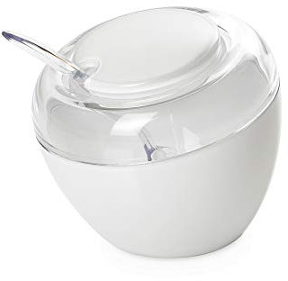 Omada Design Sugar Bowl 10,56 OZ Made of Acrylic Ideal for Contact with Food, Comfortable and Colorful, with Spoon Included, Innovative Design, Movida Line, White