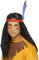 Smiffys Indianer-Perücke von amerikanischen Ureinwohnnern inspiriert, tapferer Indianer, lang, glatt und schwarz, Stirnband und Federn