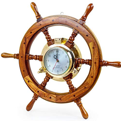 Nagina International Piraten Stil nautisch Holz gefertigt Schiff Rad | Teak Finish | Kapitän Maritime Beach Home Decor Geschenk (24 Zoll)