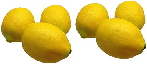 Künstliche Gelbe Zitrone, 6 Stück (25-40 g) Lebensechtes Plastikobst, 10 x 7 cm Zitronen Plastikfrucht, Kunstobst, Frucht, Dekoration, Schaufenster, Haushalt, Küche, Hotel, Limone, Lemon 6 Pack
