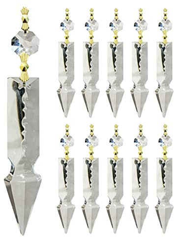 Royal Designs, Inc. 10 Stück Ersatz Kronleuchter Klar Kristall Prisma K9 Qualität 4 Zoll Pfeilspitze Speerform mit polierten Messingbogenverbindern und achteckiger Perle
