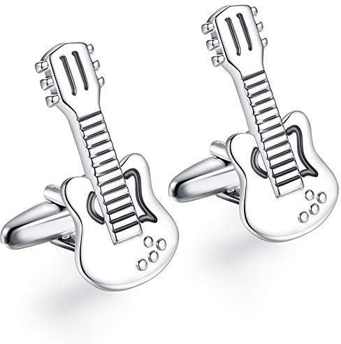 HONEY BEAR Herren Manschettenknöpfe Hochzeit Silber Cufflink Herrenschmuck Gitarre-Form Edelstahl 1 Paar,MEHRWEG