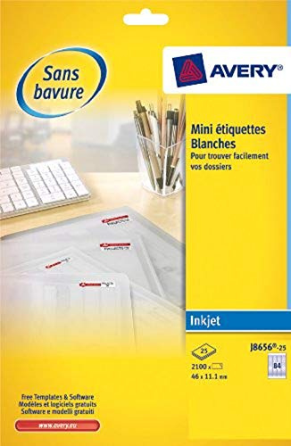 Avery J8656-25 Etiketten für Tintenstrahldrucker 46 x 11,1 mm 2100 Stück Weiß