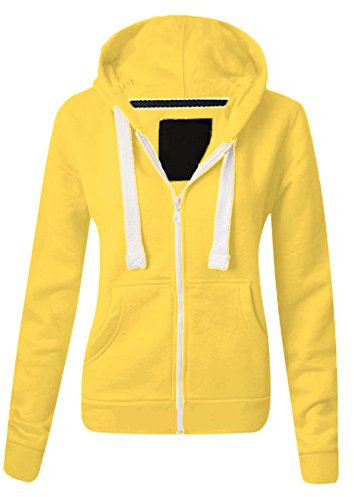 Parsa Fashions Ladies Plain Zip Up Hoodie Womens Fleece Hooded Top Long Sleeves Front Pockets Soft Stretchable Comfortable (Lemon/M UK-10)
