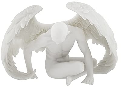 Statue mit Engelsflügeln, sitzend, Marmor-Finish