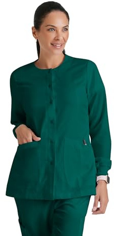 Grey’s Anatomy by BARCO Classic Jamie Scrub Warm-Up Jacket for Women – Hunter Green, 4-Pocket Classic Fit Jacket with Natural Stretch, Soil Release Finish, Soft Touch – Medium, Regular Fit