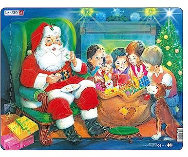 Larsen JUL14 Weihnachtsmann Genießen Sie einen Keks, Rahmenpuzzle mit 15 Teilen