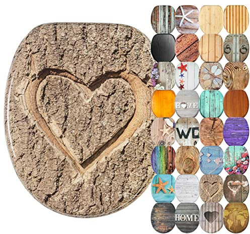 Sanilo Abattant WC avec frein de chute, Grande sélection de lunettes de toilette en bois, Finition de haute qualité (L'Amour vrai)