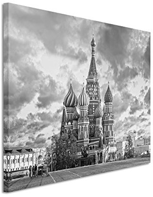 Paul Sinus Art 50x70cm Wandbild Fotoleinwand Bild in Schwarz Weiss Moskau Russland Roter Platz Basilius-Kathedrale Kirche